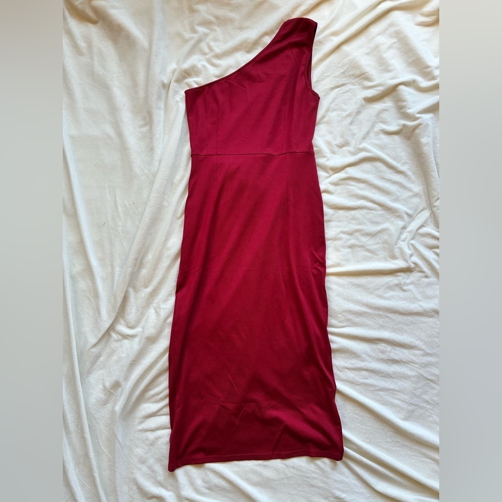 Chic One-Shoulder Red Cocktail Dress - Picture 6 of 7